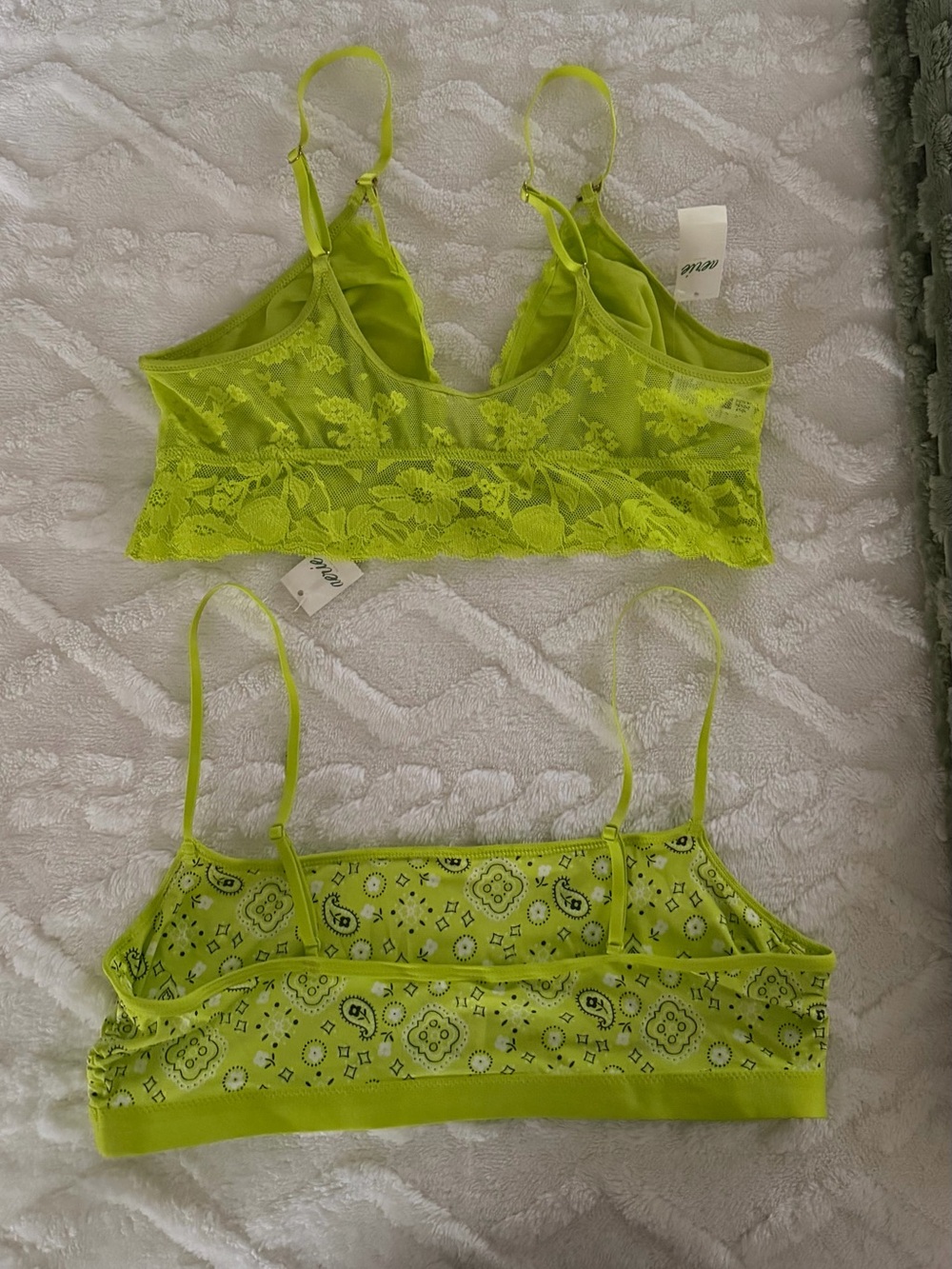 Neon Lime Lace & Printed Bralettes - Women Intimates